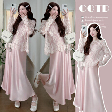 批发实拍~春夏季2026小众文艺显瘦蕾罩衫+<b class='q'>百搭</b>吊带裙小黑裙孕妇套装