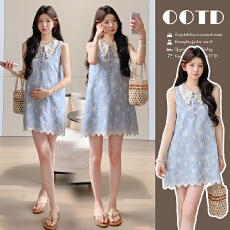 批发实拍现~夏季度假风法式高级感重工艺蕾丝娃娃领无袖气质<b class='q'>连衣裙</b>