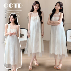 批发实拍~春季上新2026气质仙仙小众文艺显瘦绣花网纱背心裙