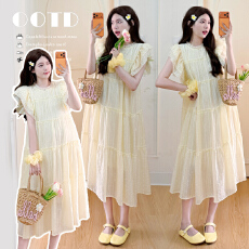 批发实拍~夏季2026简约舒适宽松慵懒文艺大码波点飞飞袖<b class='q'>连衣裙</b>孕妇装