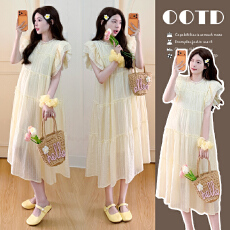 批发实拍~夏季2026简约舒适宽松慵懒文艺大码波点飞飞袖<b class='q'>连衣裙</b>孕妇装