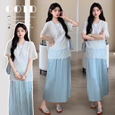 批发实拍现~夏季新品时尚慵懒风<b class='q'>文艺</b><b class='q'>范</b>绣花上衣+百褶半身裙孕妇两件套