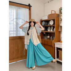 实拍网红镂空叠穿马甲+不规则下摆T恤+阔腿裤