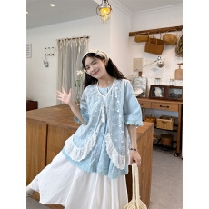 批发实拍花边拼接短袖衬衫+国风<b class='q'>蕾丝</b>马甲+裙裤