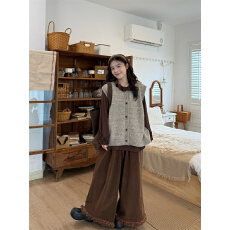 批发实拍 叠穿针织<b class='q'>毛衣</b>马甲＋<b class='q'>荷叶边</b>内搭＋灯芯绒裤套装