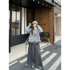 批发实拍实价 格子拼接针织开衫+<b class='q'>T</b><b class='q'>恤</b>+阔腿<b class='q'>裤</b>