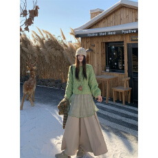 批发实拍 复古慵懒感宽松百搭毛衣＋叠穿背心裙＋阔腿裤套装