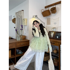 批发实拍 网纱叠穿吊带＋蕾丝花边打底衫＋花边<b class='q'>裤</b>套装