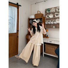 实拍 镂空针织马甲+蕾丝衬衫+灯笼裤