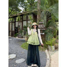 批发实拍 百搭叠穿蛋糕背心网纱裙+防晒打底衫+牛仔裤