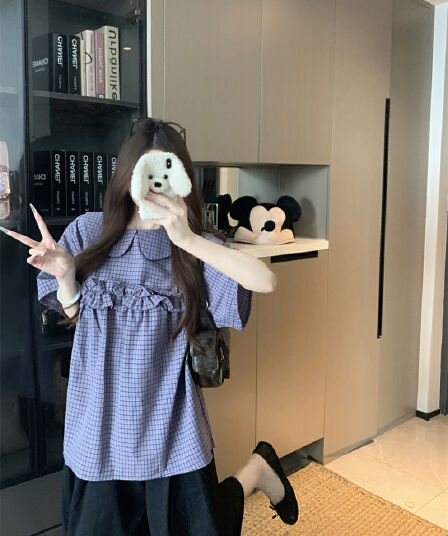 실사 체크무늬 셔츠 7부 바지