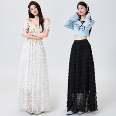 实拍春夏新款波点网纱蛋糕半身裙女韩版高腰显瘦蓬蓬中长款仙女裙