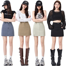 批发实拍高腰开叉牛仔半身裙女2026春夏显瘦百搭包臀防走光A字短裙