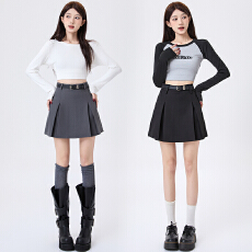 批发实拍灰色西装百褶半身裙女2026春夏新款高腰显瘦防走光A字短裙