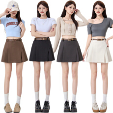 批发实拍不规则百褶西装半身裙女2026春夏新款高腰显瘦防走光A字短裙