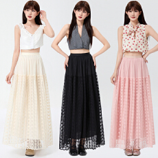 批发实拍蕾丝刺绣蛋糕<b class='q'>半身</b>裙女2026春夏高腰显瘦垂感A字垂感大摆伞裙