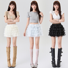 批发实拍甜美减龄网纱蓬蓬<b class='q'>半身</b>裙女春夏高腰显瘦防走光A字蛋糕短裙