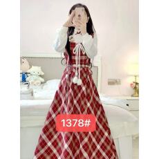 批发法式甜妹学院风可爱冬日氛围感女学生圣诞红假两件连衣裙收腰<b class='q'>显瘦</b>