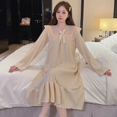 批发实拍 ~提花睡衣女春<b class='q'>秋</b>季甜美公主风长袖中长睡裙大码220斤家居服