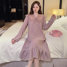 批发提花睡衣女春<b class='q'>秋</b>季甜美公主风长袖中长睡裙大码220斤家居服