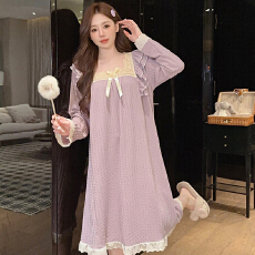 批发提花睡衣女春<b class='q'>秋</b>季甜美公主风长袖中长睡裙加大码220斤家居服