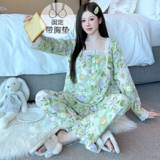 批发云朵棉睡衣女春秋季甜美公主风带胸垫<b class='q'>长袖</b>长裤加大码220斤<b class='q'>家居服</b>