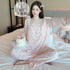 批发云朵棉睡衣女春秋季甜美公主风带胸垫<b class='q'>长袖</b>长裤加大码220斤<b class='q'>家居服</b>