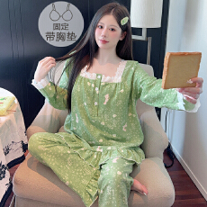 批发云朵棉睡衣女春秋季甜美公主风带胸垫<b class='q'>长袖</b>长裤加大码220斤<b class='q'>家居服</b>