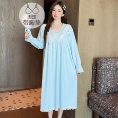 批发德绒睡衣女<b class='q'>春</b>秋季甜美公主风长袖中长睡裙加大码220斤家居服外穿