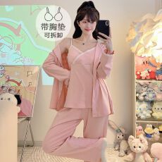 批发德绒<b class='q'>睡衣</b>女秋冬季甜美吊带带胸垫长袖长裤加肥220斤<b class='q'>三件套</b>家居服