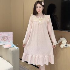 批发海岛绒睡衣女<b class='q'>秋</b>冬季甜美公主风长袖中长睡裙加肥大码220斤家居服