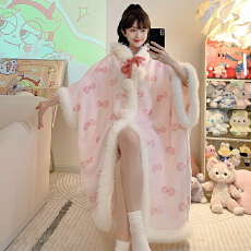 批发长毛绒睡衣女秋冬季甜美卡通连帽长袖宽松睡袍加大码350斤家居服