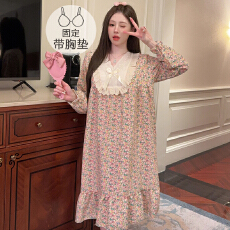 批发云朵棉睡衣女春<b class='q'>秋</b>季甜美公主风带胸垫中长睡裙加大码220斤家居服