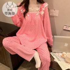 批发仿棉皱布睡衣女秋冬甜美公主风长袖长裤加肥大码220斤胖MM家居服