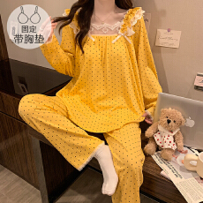 批发仿棉皱布睡衣女秋冬甜美公主风长袖长裤加肥大码220斤胖MM家居服