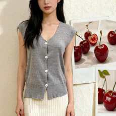 批发夏季 V 领无袖开衫女前排扣设计感修身显瘦薄款百搭外穿坎肩上衣