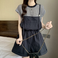 批发2026夏季大码工装风休闲百搭背带<b class='q'>长裙女</b><b class='q'>复古</b>宽松后开叉连衣裙套装