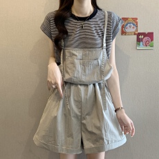 批发2026夏季大码工装风休闲百搭背带<b class='q'>长裙女</b><b class='q'>复古</b>宽松后开叉连衣裙套装