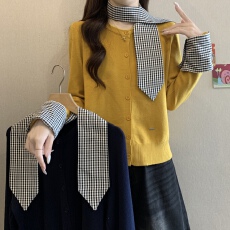 批发<b class='q'>大码</b>女装格子丝巾长袖针织开衫女2025新款秋外套<b class='q'>打底衫</b>假两件上衣