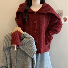 批发圣诞节过年红色穿搭蝴蝶结毛衣女<b class='q'>秋</b>冬大码胖mm慵懒风不规则针织衫