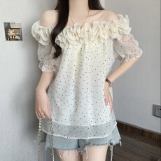 批发高级感一字肩花朵<b class='q'>雪纺衫女</b>2026<b class='q'>新款</b>春夏大码胖mm小衫独特漂亮上衣