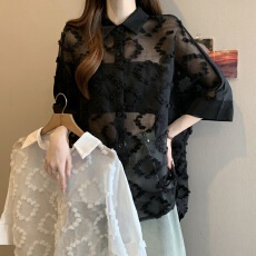 批发微胖法式独特超好看防晒衬衫外套女夏季薄款宽松大码显瘦时尚上衣