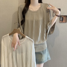 批发蝙蝠袖冰丝t恤防晒衫女薄款夏季2026大码胖mm显瘦七分袖打底上衣
