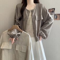 批发大码女装韩版时尚休闲两件套女清新甜美背心抽绳短款工装衬衫