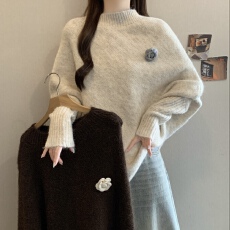 批发大码女装慵懒风显瘦蝙蝠袖毛衣女秋<b class='q'>冬</b>季韩系宽松弛温柔针织衫上衣