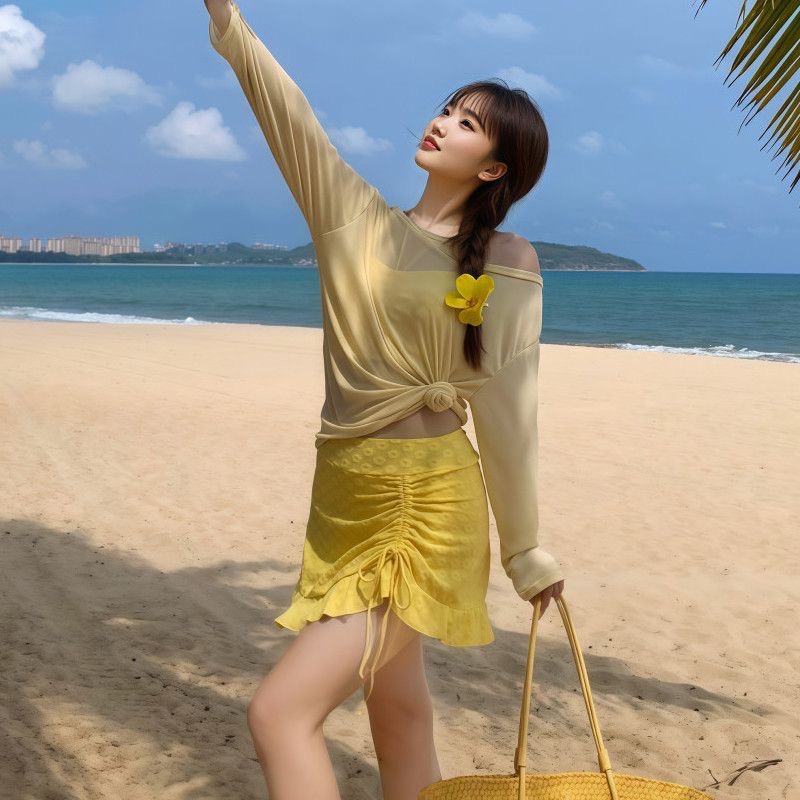 2025 자외선 차단 빅 사이즈 지방 mm 섹시함 온천 단색 분리형 수영복 여성 비키니 3종 세트 핫걸 휴가 바람
