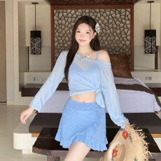 批发小楠泳衣 性感与优雅并存 微胖大码高级感高腰显瘦温泉三件套泳衣
