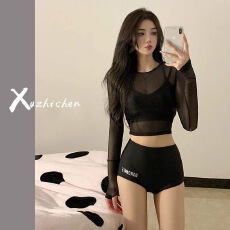 批发泳衣女款高级感2026新款保守分体三件套性感小胸运动长袖海边度假