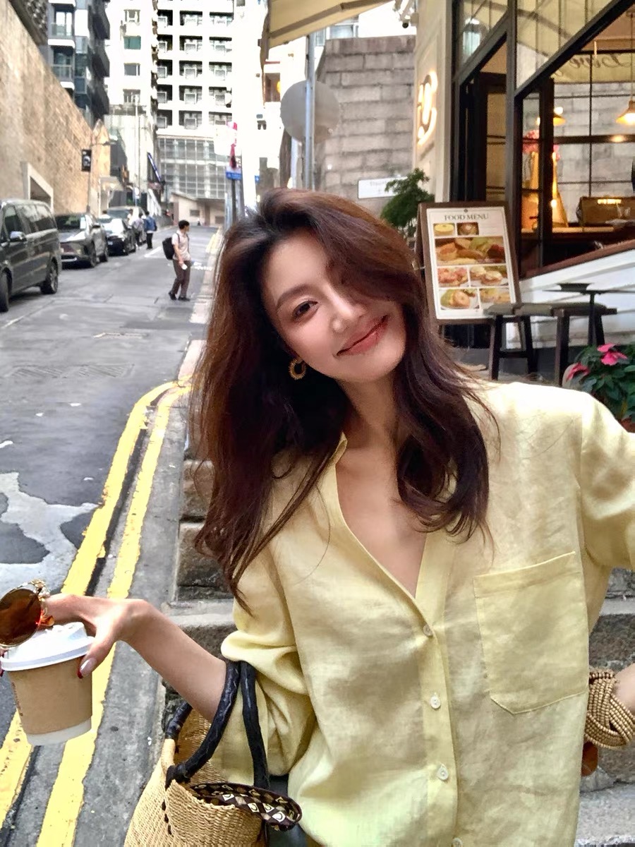 용 안녕하세요. 어린이 라미 셔츠 여성 긴 소매 느긋한 바람 하이웨이스트 반신 스커트 주간 실크 짧은 바지 투피스 슈트 j402