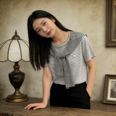 批发大码女装香影灰针织衫短袖女胖MM显瘦披肩圆领设计假两件<b class='q'>夏</b>季新款